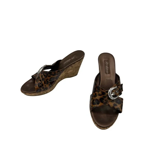 Brighton Summer Leopard Print Wedge Sandals Women's Size 9M Italy Silver - Picture 3 of 12